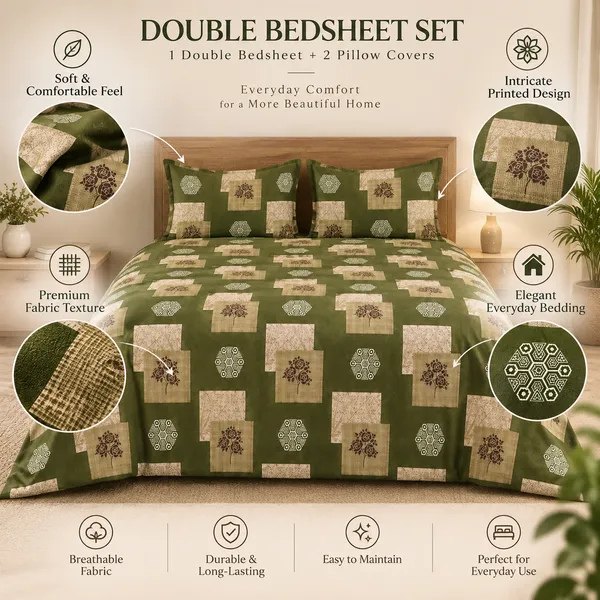 Olive_Green_Cotton_400_TC_Double_Bedsheet_Set_|_Bookfold_Gift_Packaging