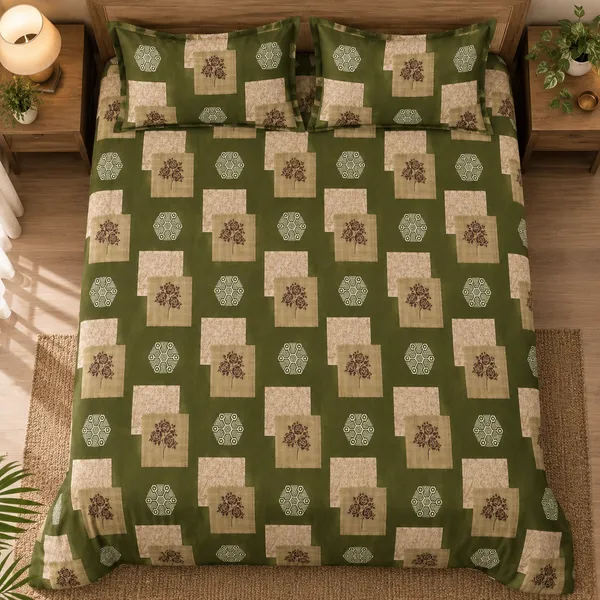 Olive_Green_Cotton_400_TC_Double_Bedsheet_Set_|_Bookfold_Gift_Packaging