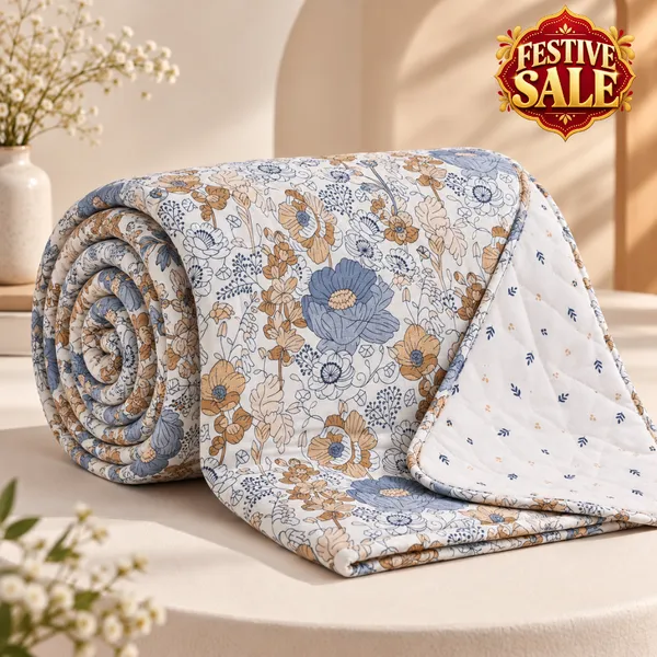 Trufinsh_100%_Cotton_Single_Bed_Dohar_(1_Piece)_,_3-Layer_Reversible_Dohar,_Lightweight_AC_Blanket,_Summer_Blanket,_Blue_Mustard_Floral_Print