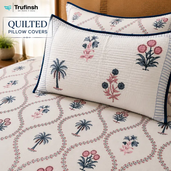 Blue_Floral_Handloom_Cotton_Bedsheet_with_2_Quilted_Pillow_Covers_|__Gift_Packaging