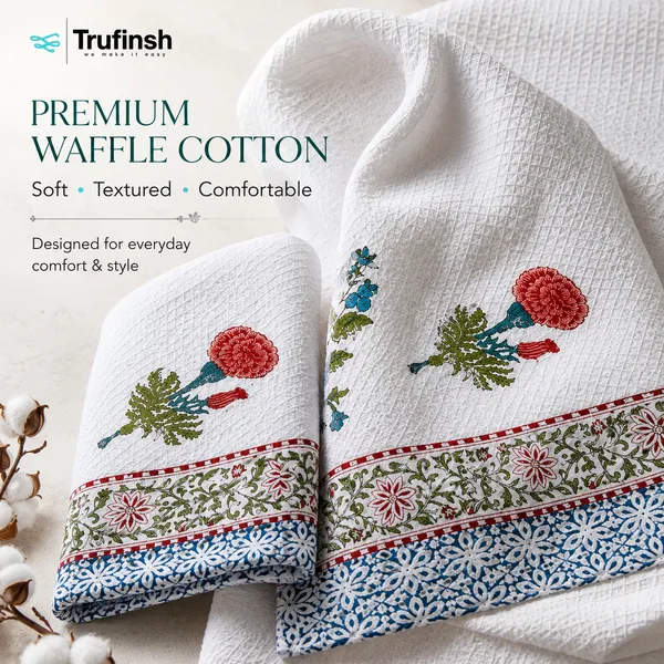 Trufinsh_Floral_Printed_Waffle_Bath_&_Hand_Towel_Set_–_3_Piece