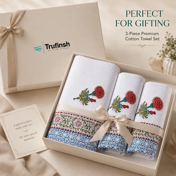 Trufinsh_Floral_Printed_Waffle_Bath_&_Hand_Towel_Set_–_3_Piece