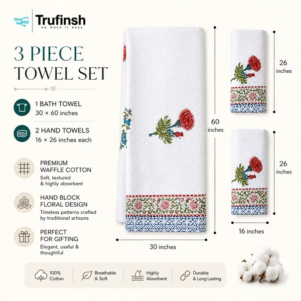 Trufinsh_Floral_Printed_Waffle_Bath_&_Hand_Towel_Set_–_3_Piece