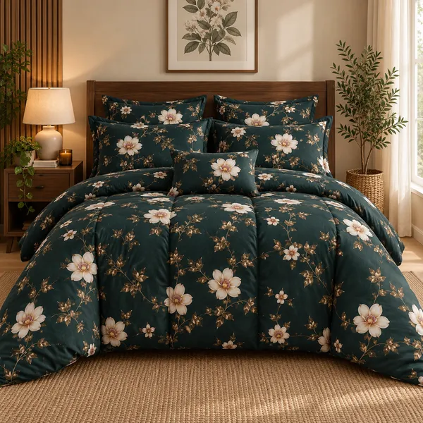 Teal_Floral_Cotton_400_TC_Double_Bedsheet_Set_|_Bookfold_Gift_Packaging