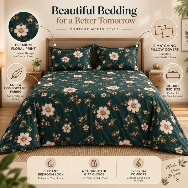Teal_Floral_Cotton_400_TC_Double_Bedsheet_Set_|_Bookfold_Gift_Packaging