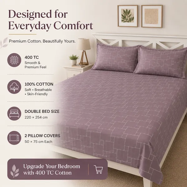 Mauve_Geometric_Pure_Cotton_Bedsheet_Set_|__Gift_Packaging