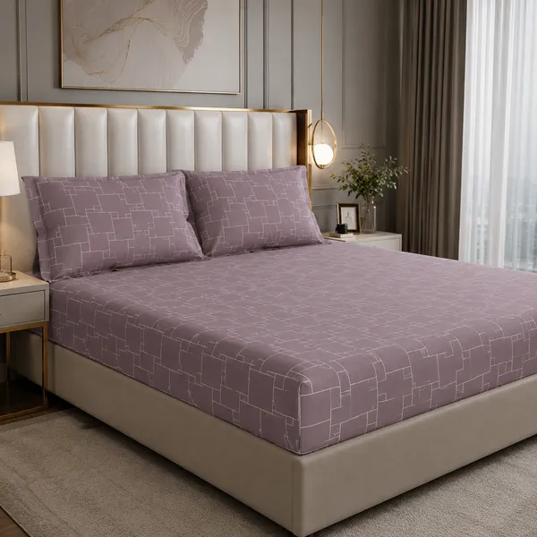 Mauve_Geometric_Pure_Cotton_Bedsheet_Set_|__Gift_Packaging