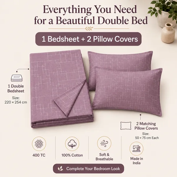 Mauve_Geometric_Pure_Cotton_Bedsheet_Set_|__Gift_Packaging