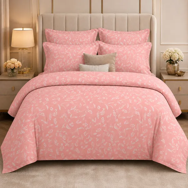 Peach_Floral_Pure_Cotton_Double_Bedsheet_Set_|__Gift_Packaging