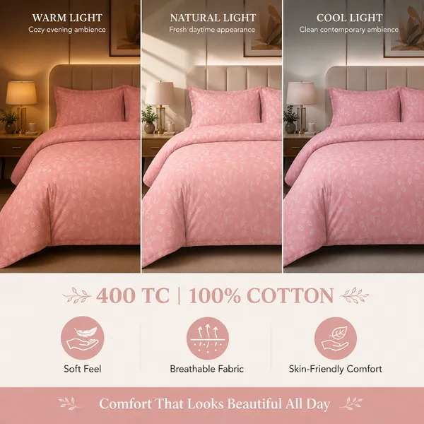 Peach_Floral_Pure_Cotton_Double_Bedsheet_Set_|__Gift_Packaging