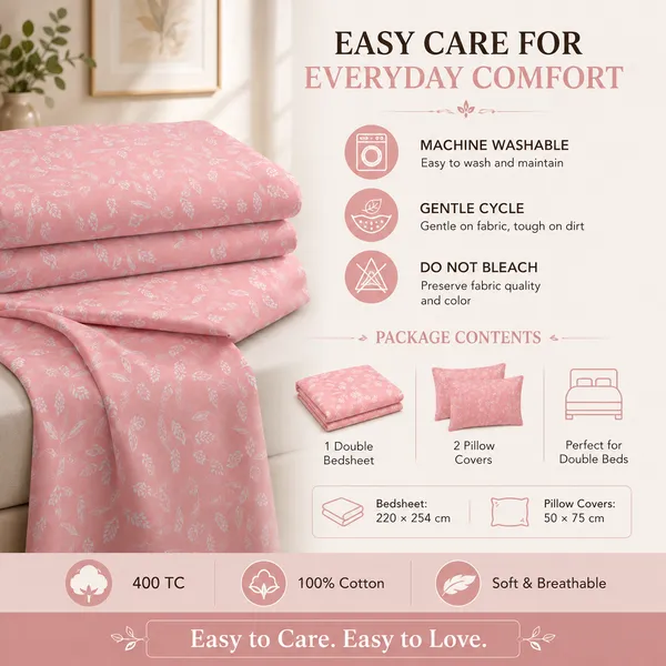 Peach_Floral_Pure_Cotton_Double_Bedsheet_Set_|__Gift_Packaging