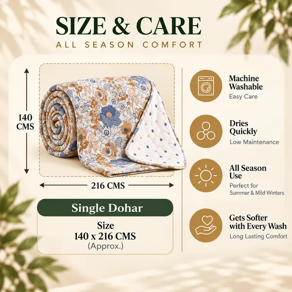 Trufinsh_100%_Cotton_Single_Bed_Dohar_(1_Piece)_,_3-Layer_Reversible_Dohar,_Lightweight_AC_Blanket,_Summer_Blanket,_Blue_Mustard_Floral_Print