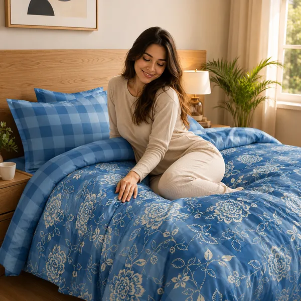 Blue_Check_Floral_Bedsheet_Set_–_Cotton