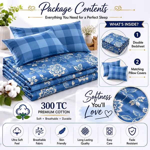 Blue_Check_Floral_Bedsheet_Set_–_Cotton