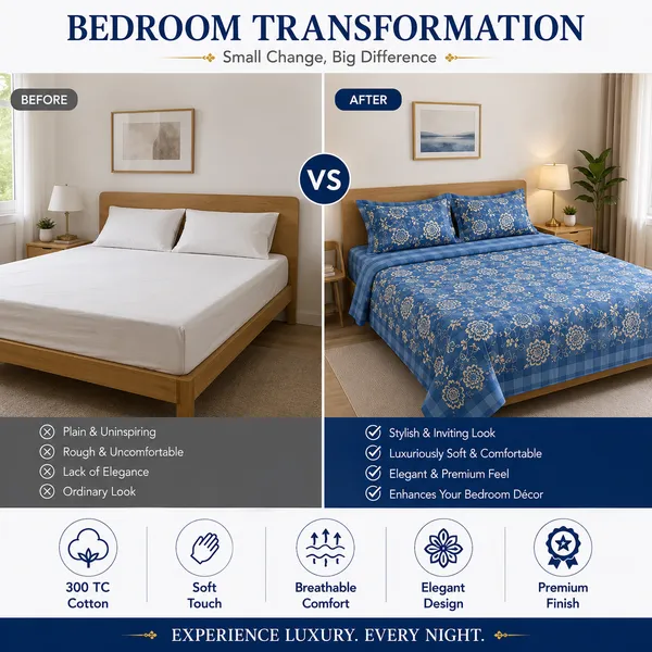 Blue_Check_Floral_Bedsheet_Set_–_Cotton