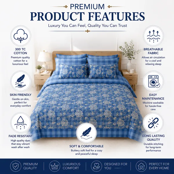 Blue_Check_Floral_Bedsheet_Set_–_Cotton