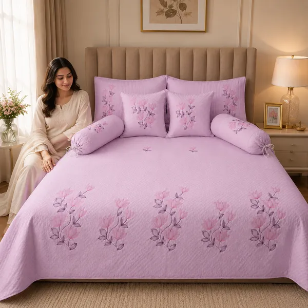 Trufinsh_Pink_Lotus_Embroidered_King_Bedsheet_–_7_Pc_Set