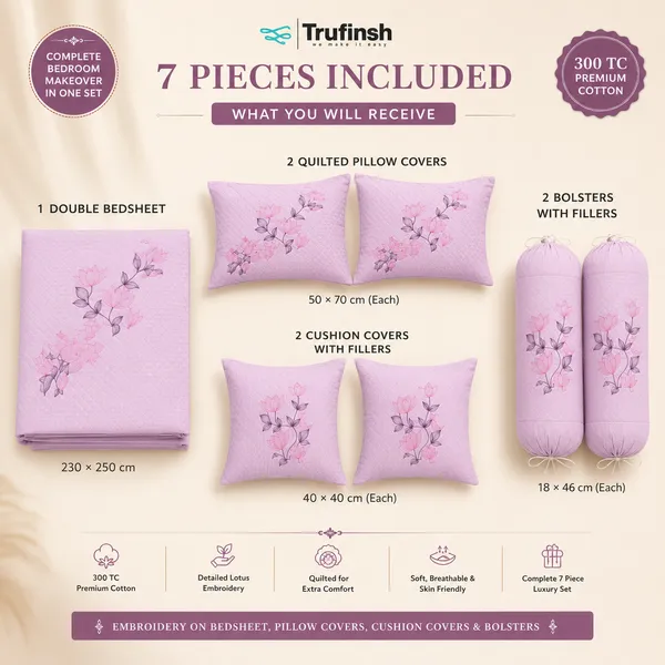 Trufinsh_Pink_Lotus_Embroidered_King_Bedsheet_–_7_Pc_Set