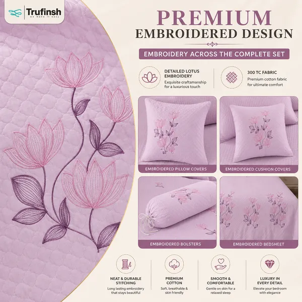 Trufinsh_Pink_Lotus_Embroidered_King_Bedsheet_–_7_Pc_Set