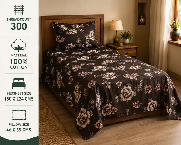 Trufinsh_Elegant_Floral_Printed_Brown_Single_Bedsheet_with_1_Pillow_Cover