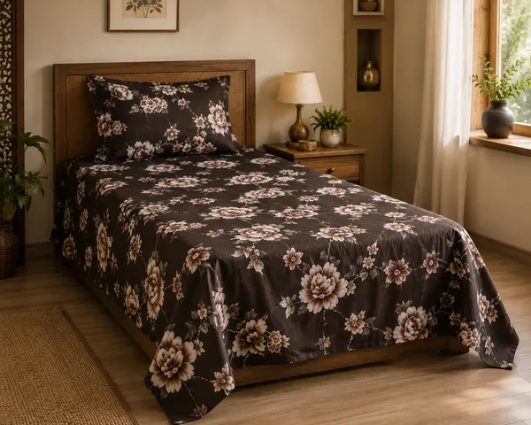 Trufinsh_Elegant_Floral_Printed_Brown_Single_Bedsheet_with_1_Pillow_Cover