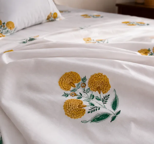 Yellow_Floral_Handloom_Cotton_Bedsheet_Set_with_2_Pillow_Covers_|_Gift_Packaging