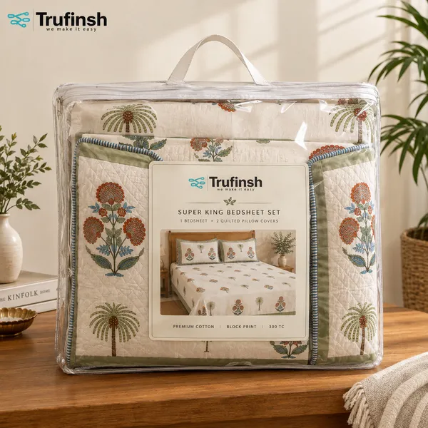 Floral_Handloom_Cotton_Bedsheet_Set_with_2_Quilted_Pillow_Covers_|__Gift_Packaging