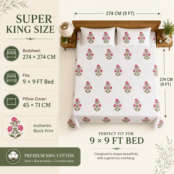 Pink_Floral_Handloom_Bedsheet_Set_with_2_Pillow_Covers_|__Gift_Packaging