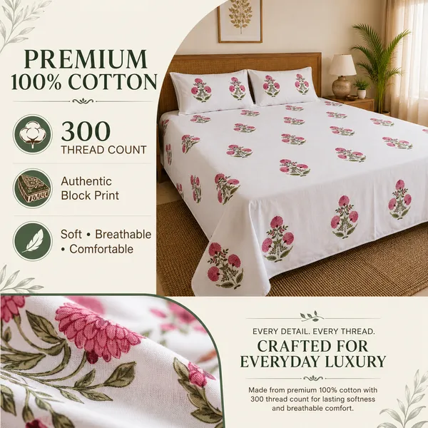 Pink_Floral_Handloom_Bedsheet_Set_with_2_Pillow_Covers_|__Gift_Packaging