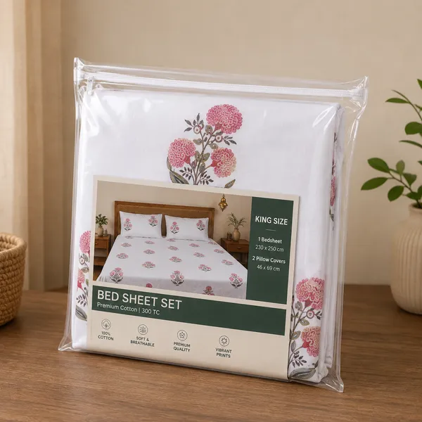 Pink_Floral_Handloom_Bedsheet_Set_with_2_Pillow_Covers_|__Gift_Packaging