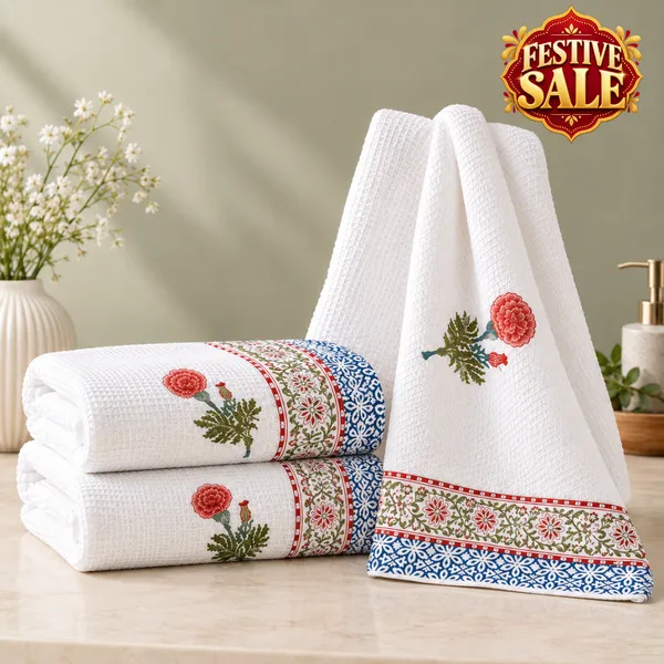 Trufinsh_Floral_Printed_Waffle_Bath_&_Hand_Towel_Set_–_3_Piece