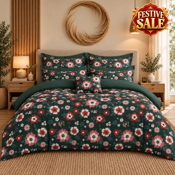 Trufinsh_Green_Floral_Cotton_400_TC_Double_Bedsheet_Set_|_Bookfold_Gift_Packaging