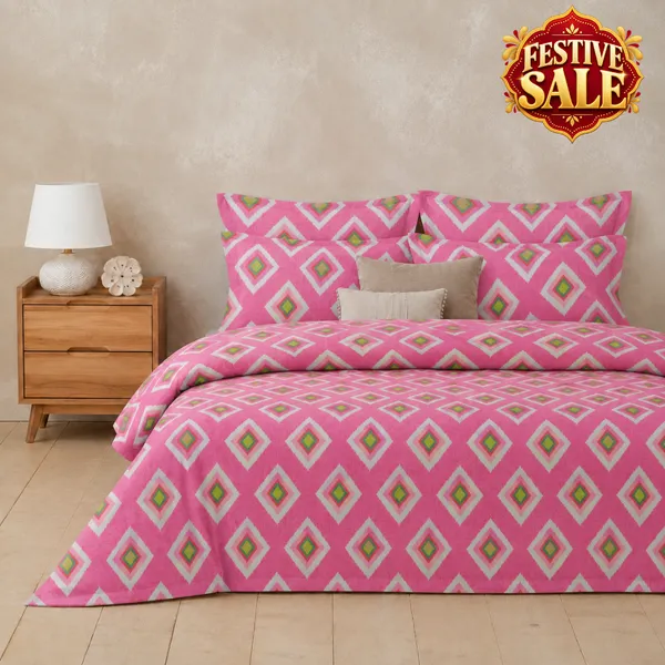 Trufinsh_Pink_Diamond_Print_Bedsheet_Set_–_Handloom_Cotton
