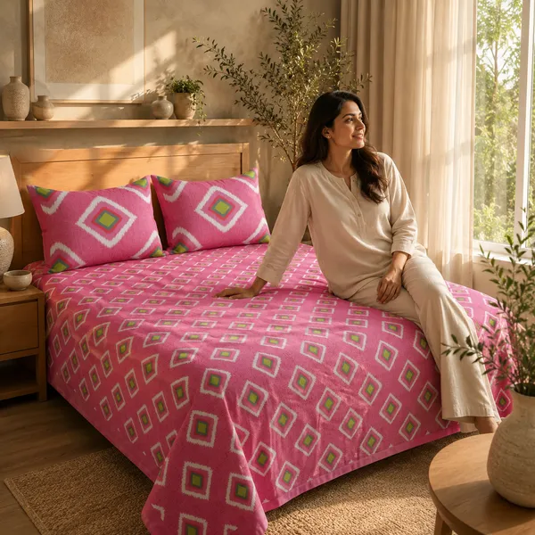 Pink_Diamond_Print_Bedsheet_Set_–_Handloom_Cotton