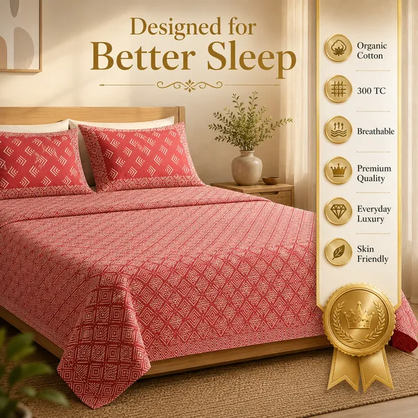 Coral_Geometric_Print_Bedsheet_Set_–_Handloom_Cotton