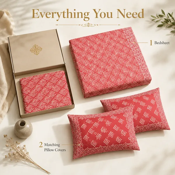 Coral_Geometric_Print_Bedsheet_Set_–_Handloom_Cotton