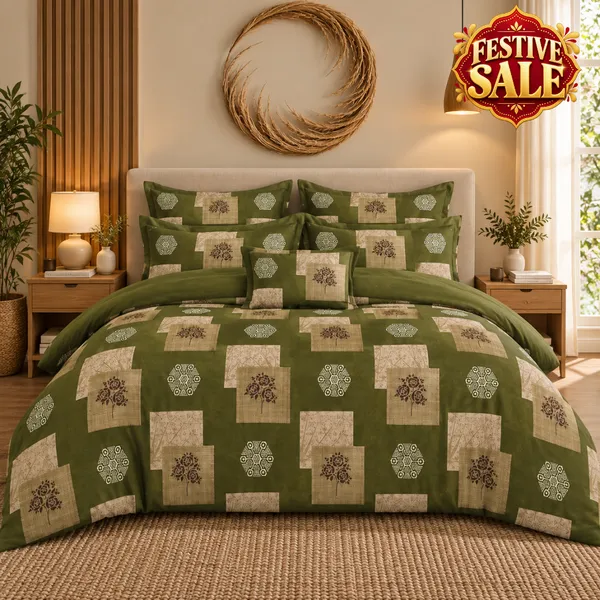 Trufinsh_Olive_Green_Cotton_400_TC_Double_Bedsheet_Set_|_Bookfold_Gift_Packaging