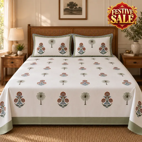 Trufinsh_Floral_Handloom_Cotton_Bedsheet_Set_with_2_Quilted_Pillow_Covers_|__Gift_Packaging