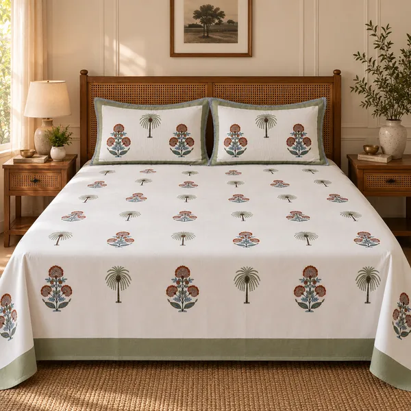Floral_Handloom_Cotton_Bedsheet_Set_with_2_Quilted_Pillow_Covers_|__Gift_Packaging