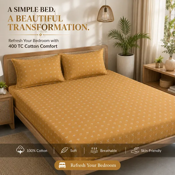 Mustard_Pure_Cotton_Double_Bedsheet_Set_|__Gift_Packaging