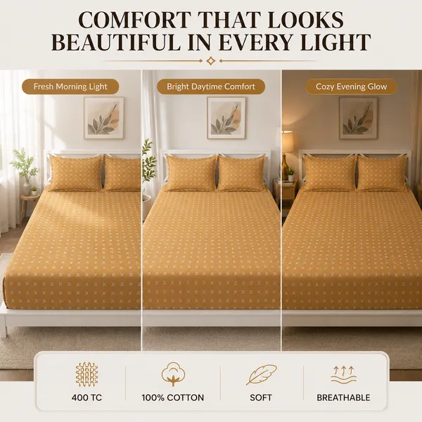 Mustard_Pure_Cotton_Double_Bedsheet_Set_|__Gift_Packaging