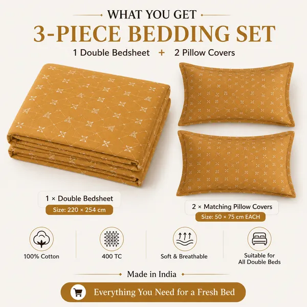 Mustard_Pure_Cotton_Double_Bedsheet_Set_|__Gift_Packaging