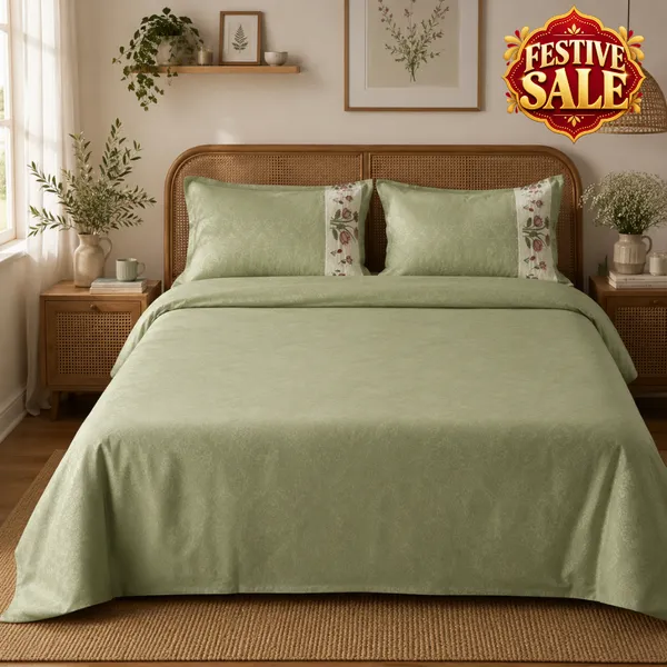 Trufinsh_Sage_Green_Cotton_Double_Bedsheet_with_Floral_Embroidered_Pillow_Covers_–_Elegant_Traditional_Bedroom_Bedding_Set