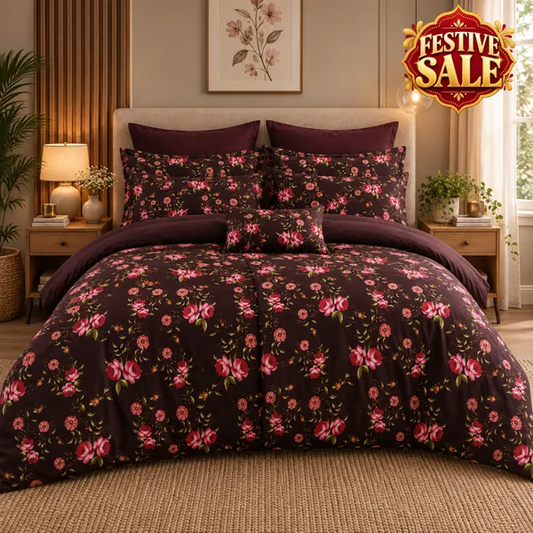 Trufinsh_Brown_Floral_Cotton_400_TC_Double_Bedsheet_Set_|_Bookfold_Gift_Packaging