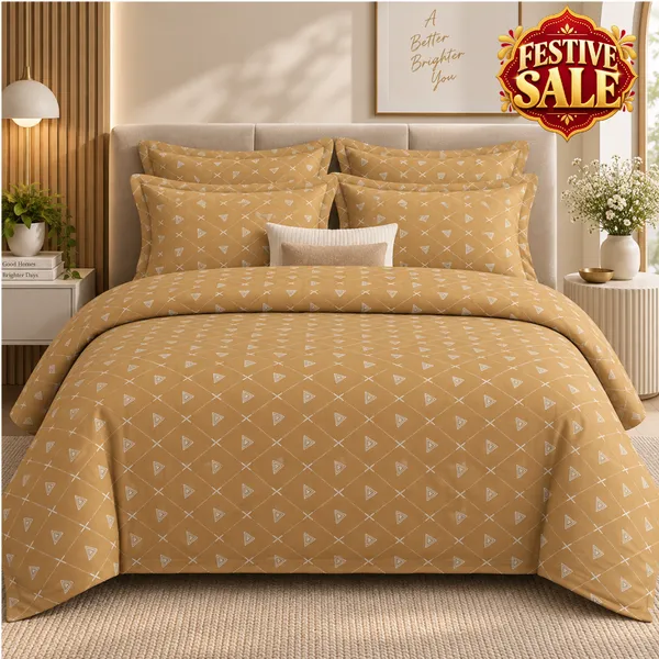 Trufinsh_Mustard_Pure_Cotton_Double_Bedsheet_Set_|__Gift_Packaging