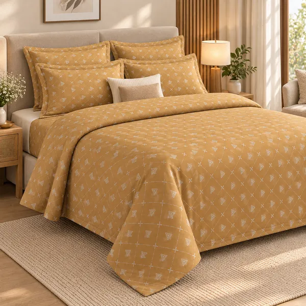 Trufinsh_Mustard_Pure_Cotton_Double_Bedsheet_Set_|__Gift_Packaging