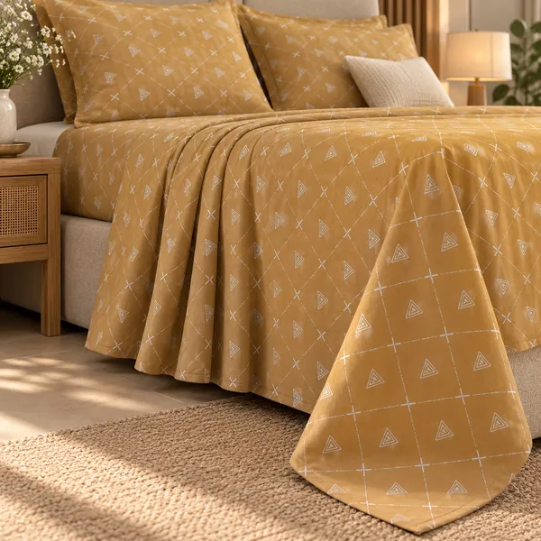 Trufinsh_Mustard_Pure_Cotton_Double_Bedsheet_Set_|__Gift_Packaging