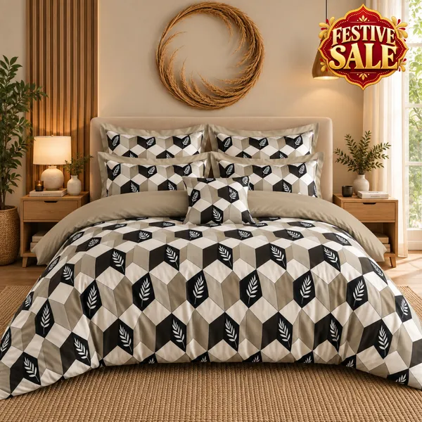 Trufinsh_Beige_Geometric_Cotton_400_TC_Double_Bedsheet_Set_|_Bookfold_Gift_Packaging
