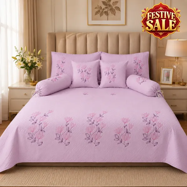 Trufinsh_Pink_Lotus_Embroidered_King_Bedsheet_–_7_Pc_Set