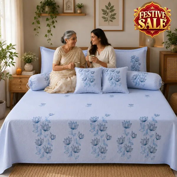 Trufinsh_Powder_Blue_Lotus_Embroidered_King_Bedsheet_–_7_Pc_Set